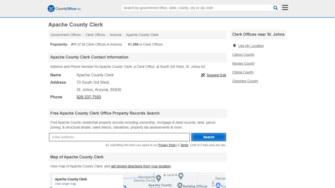 Apache County Clerk - St. Johns, AZ (Address and Phone)